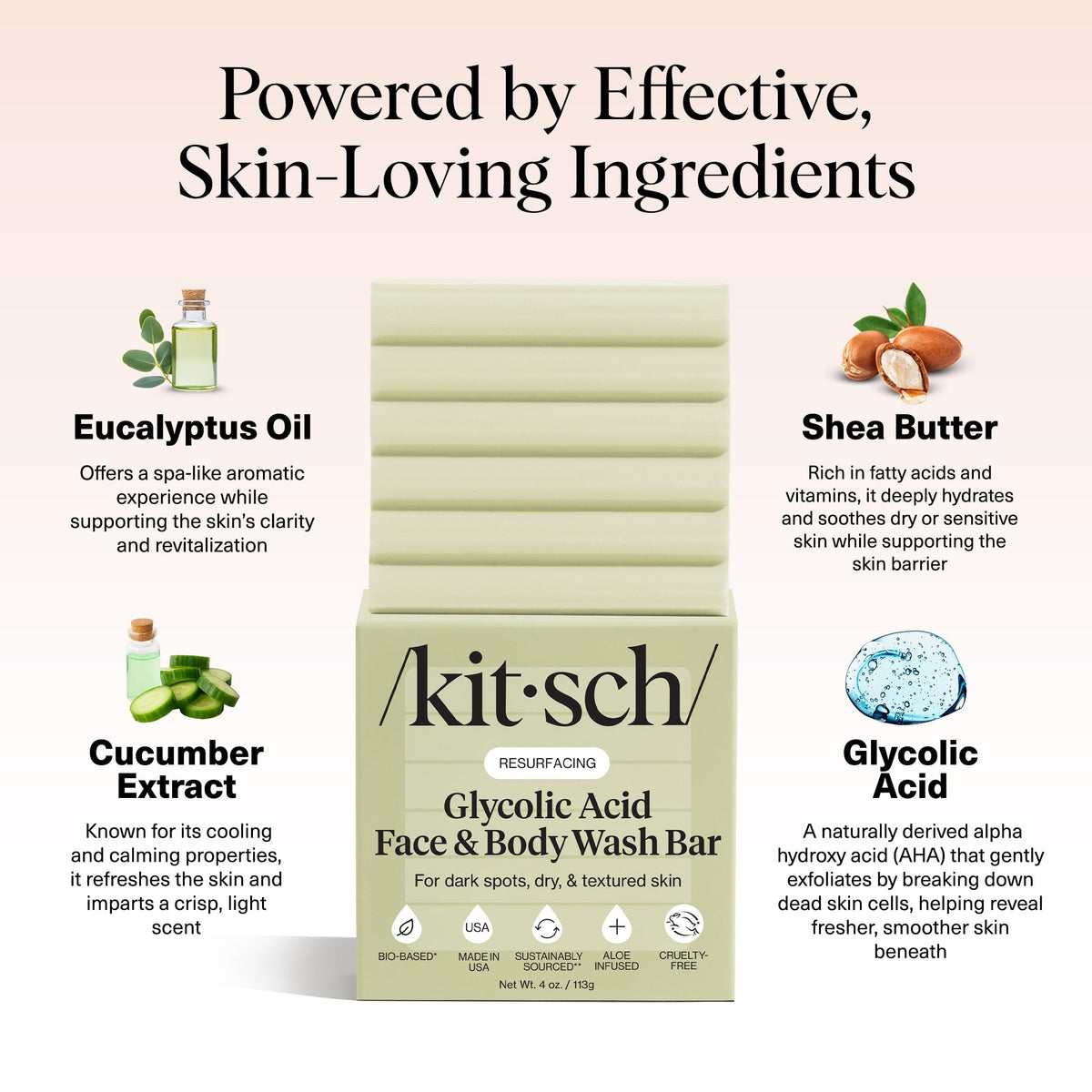 Kitsch bar in shower showing resurfacing body care use