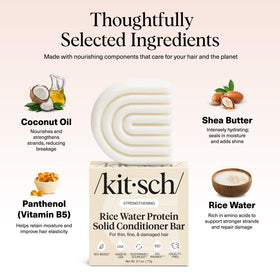 Kitsch ingredients display with rice protein and vitamins for strengthening benefit