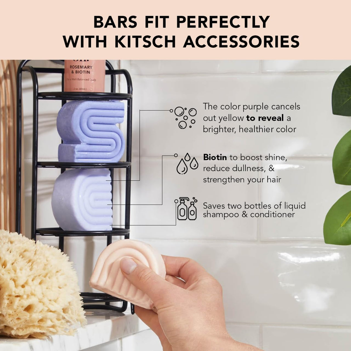 Kitsch conditioner bar packaging with eco-friendly messaging and plastic-saving benefit