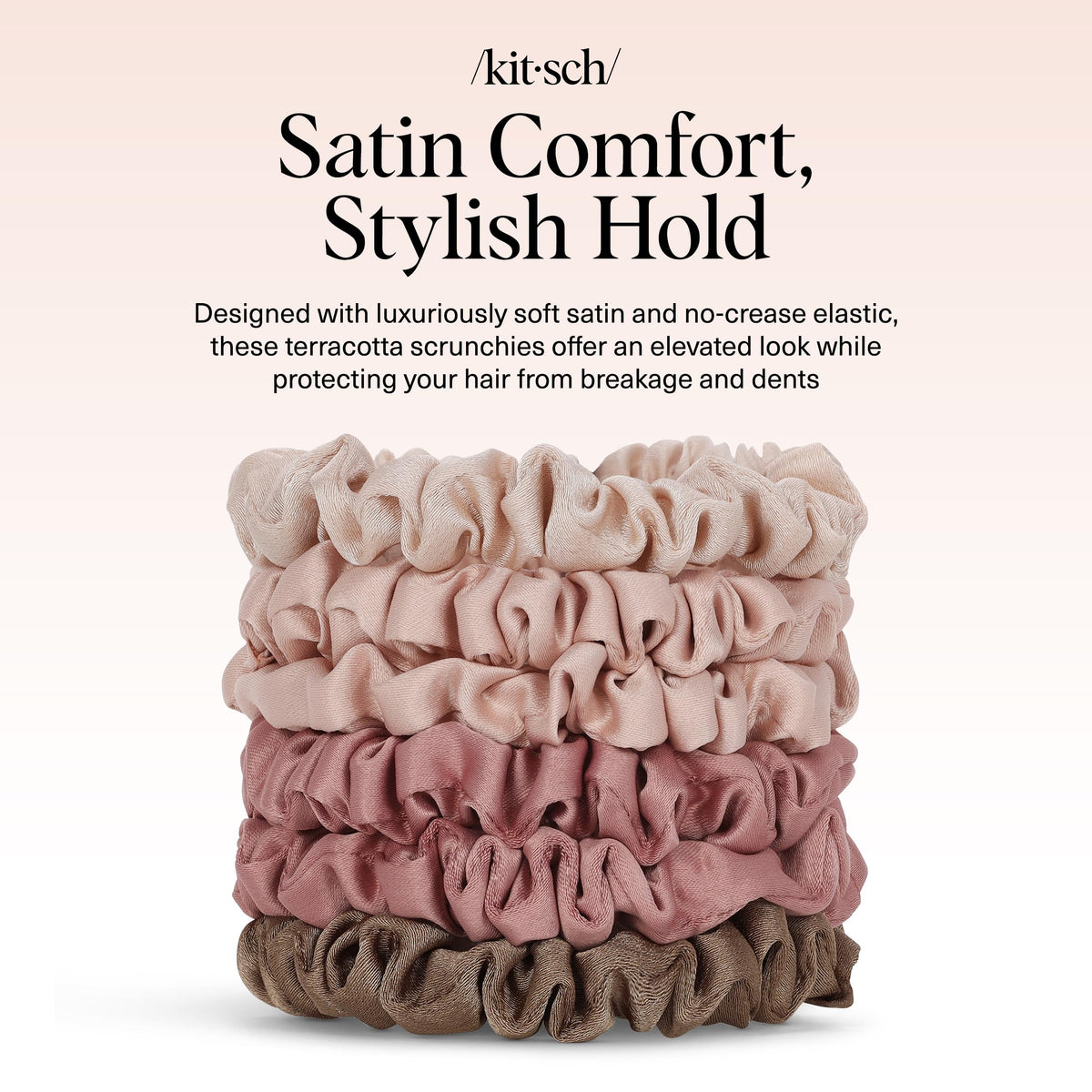 Kitsch scrunchie on bedside table and pillow, ideal for sleep-friendly hair care