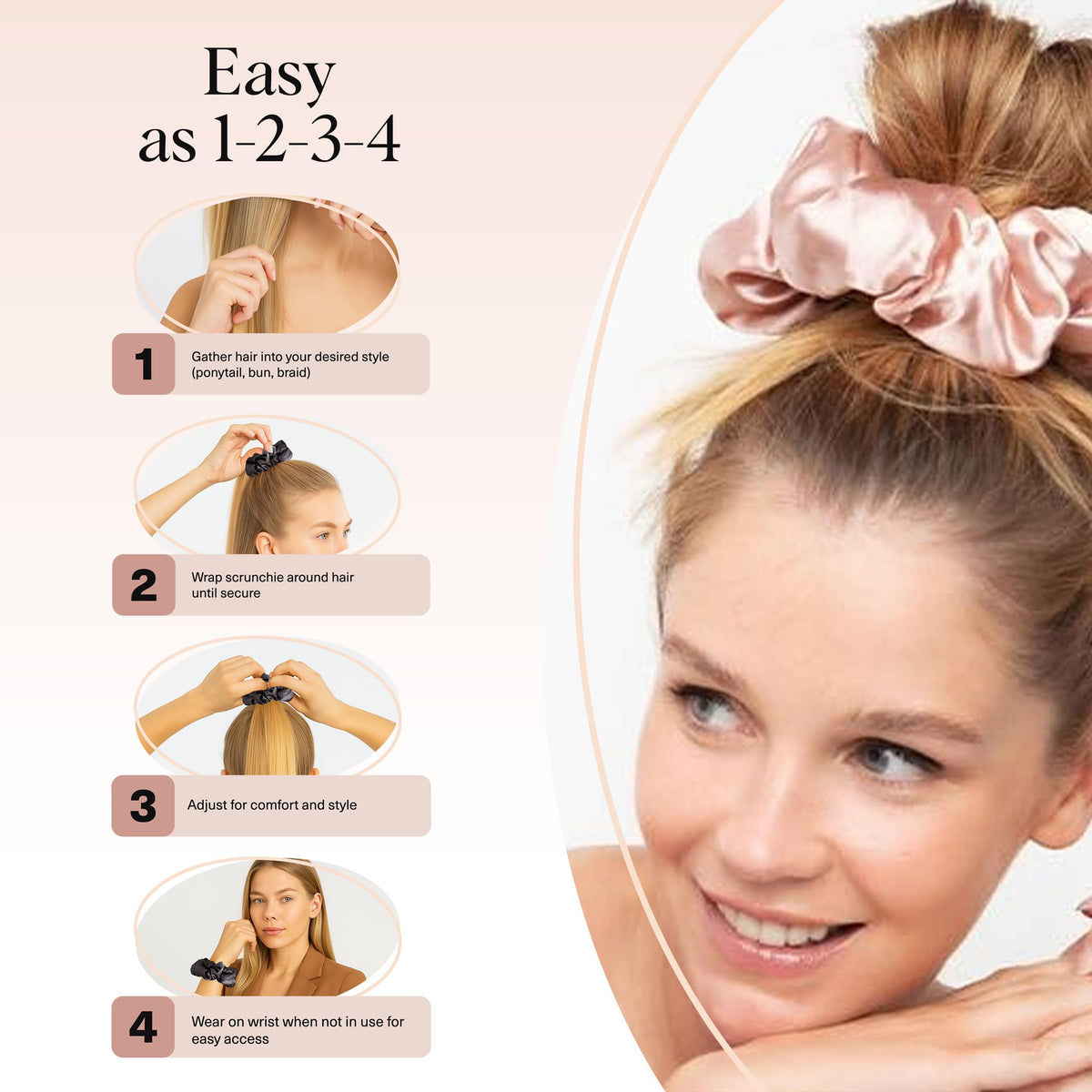 Kitsch scrunchie on bedside table illustrating comfortable overnight protection