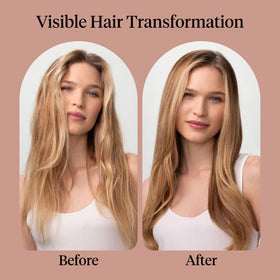 Kitsch before and after on blonde hair showing neutralized brassiness and cooler tone