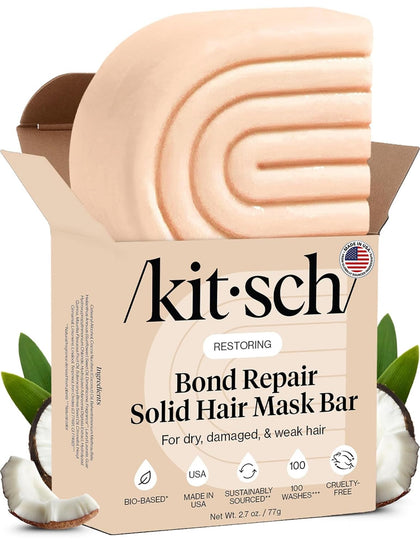 Kitsch front packaging showing compact solid hair mask and benefits