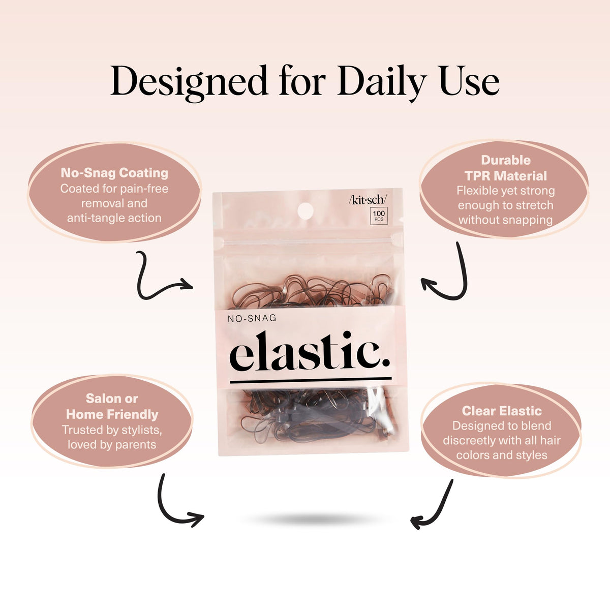 Kitsch elastics in a child's braided hairstyle showing discreet finish