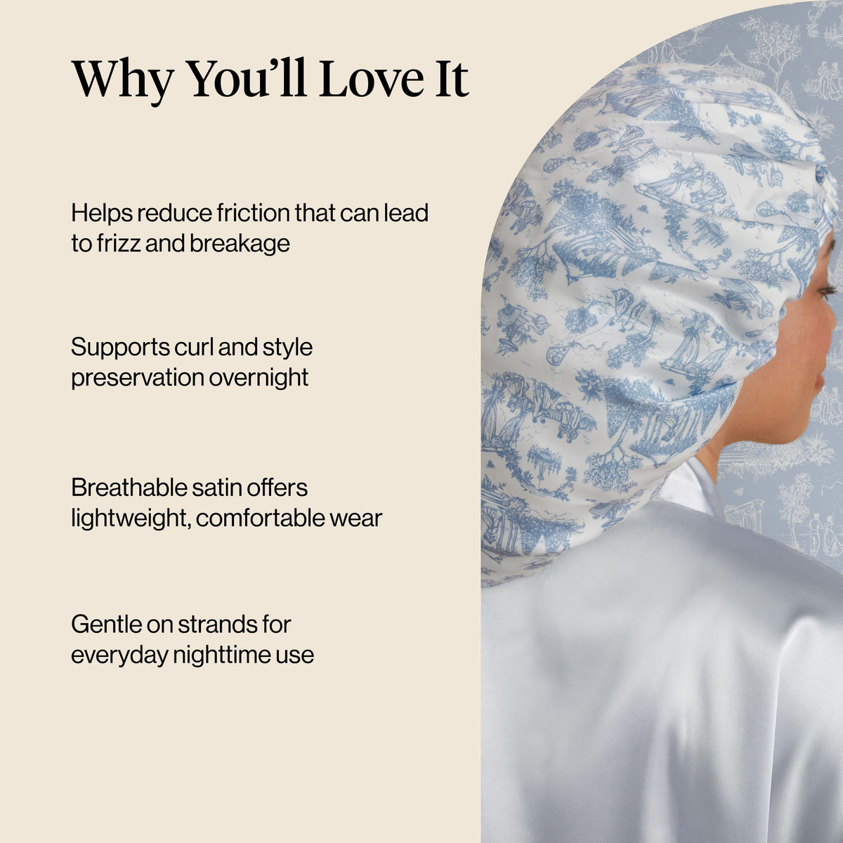 Kitsch bonnet displayed on mannequin showing volume accommodation benefit for curls