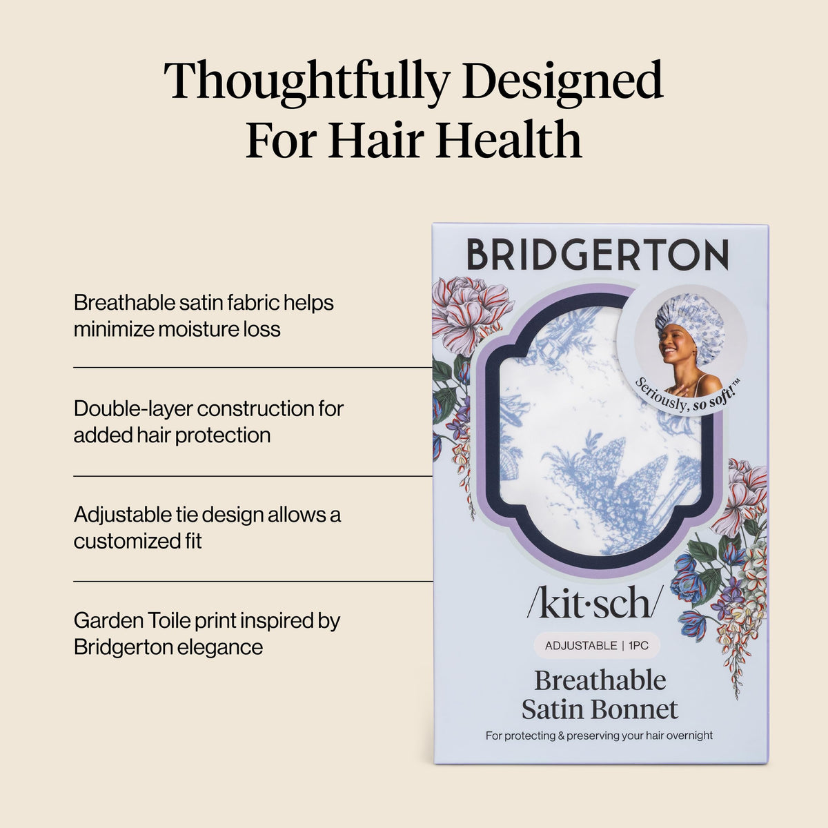 Kitsch close-up of adjustable ties showing secure fit for large and thick hair benefit