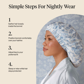 Kitsch bonnet worn with rollers showing compatibility with heatless styling benefit