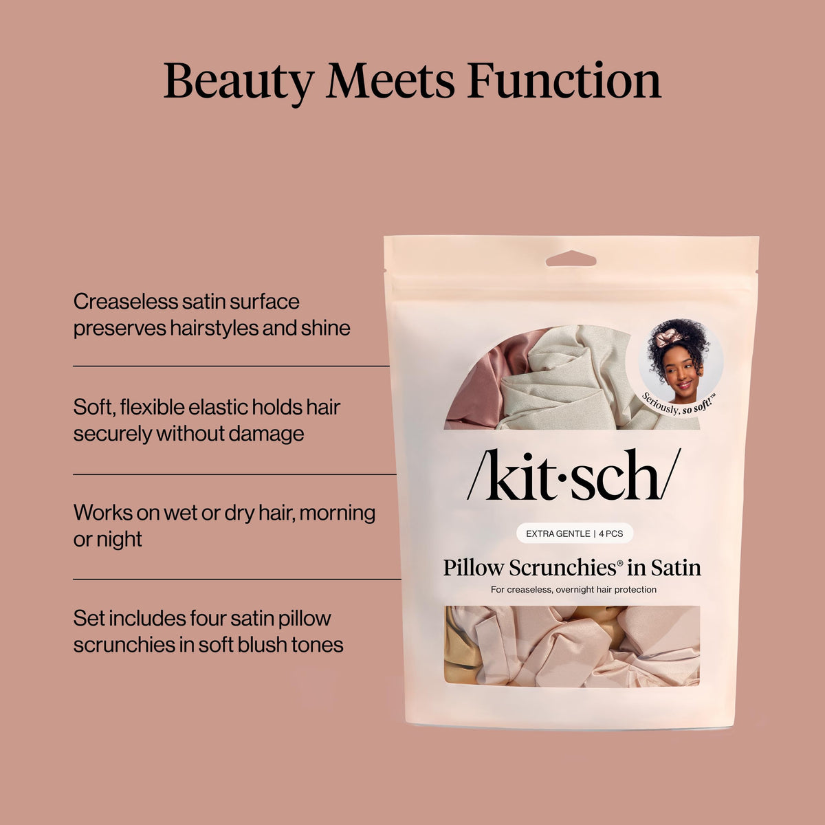 kitsch bun style showing gentle grip and frizz reduction benefit