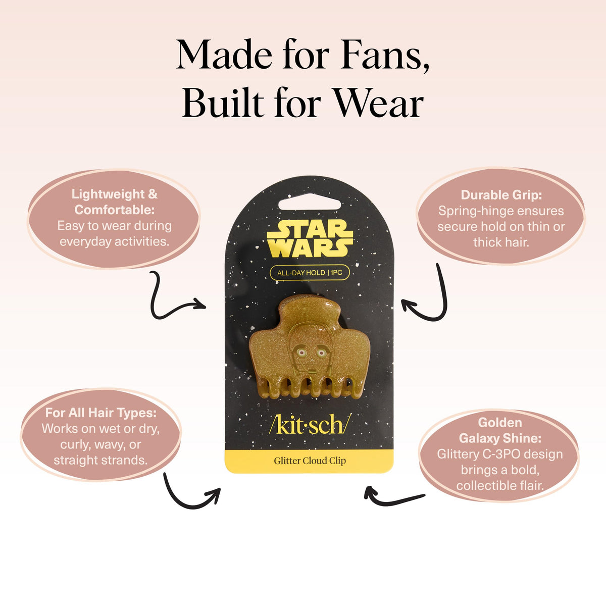 Kitsch C-3PO view of teeth and hinge showing strong grip for secure updos