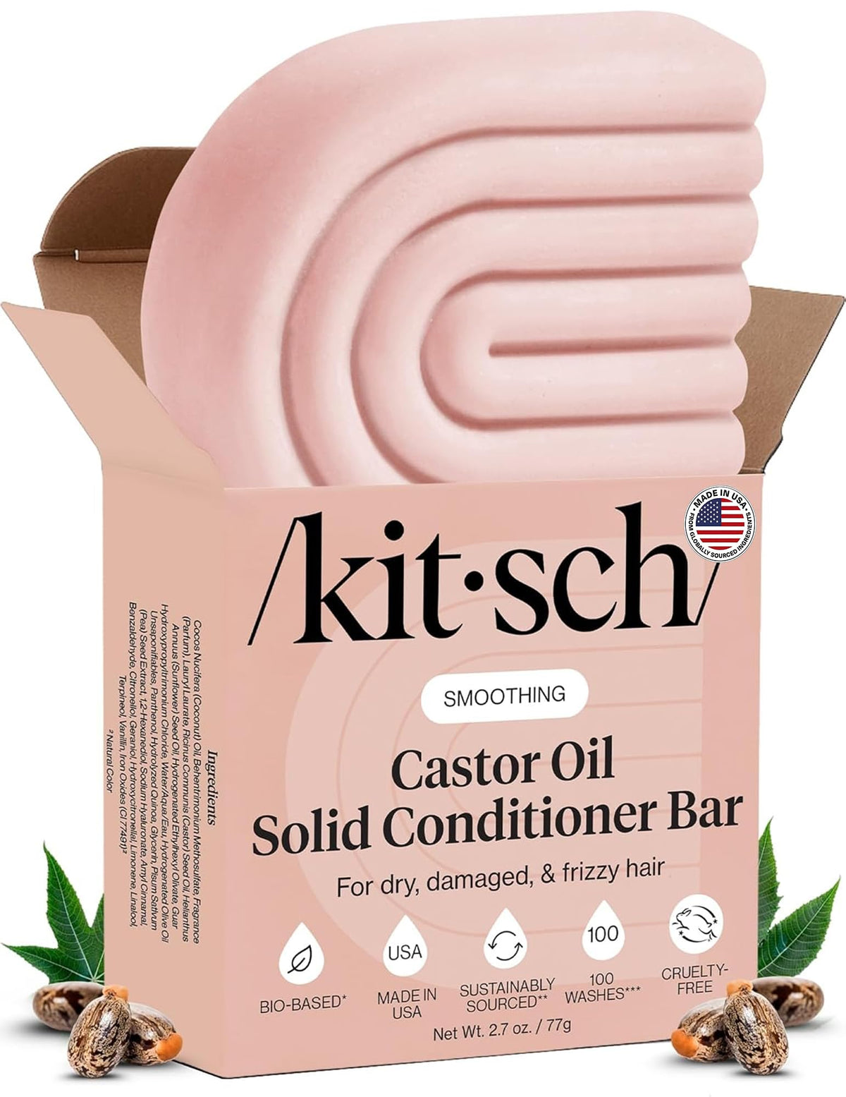 Kitsch packaging front view shows conditioner bar and sustainable benefits