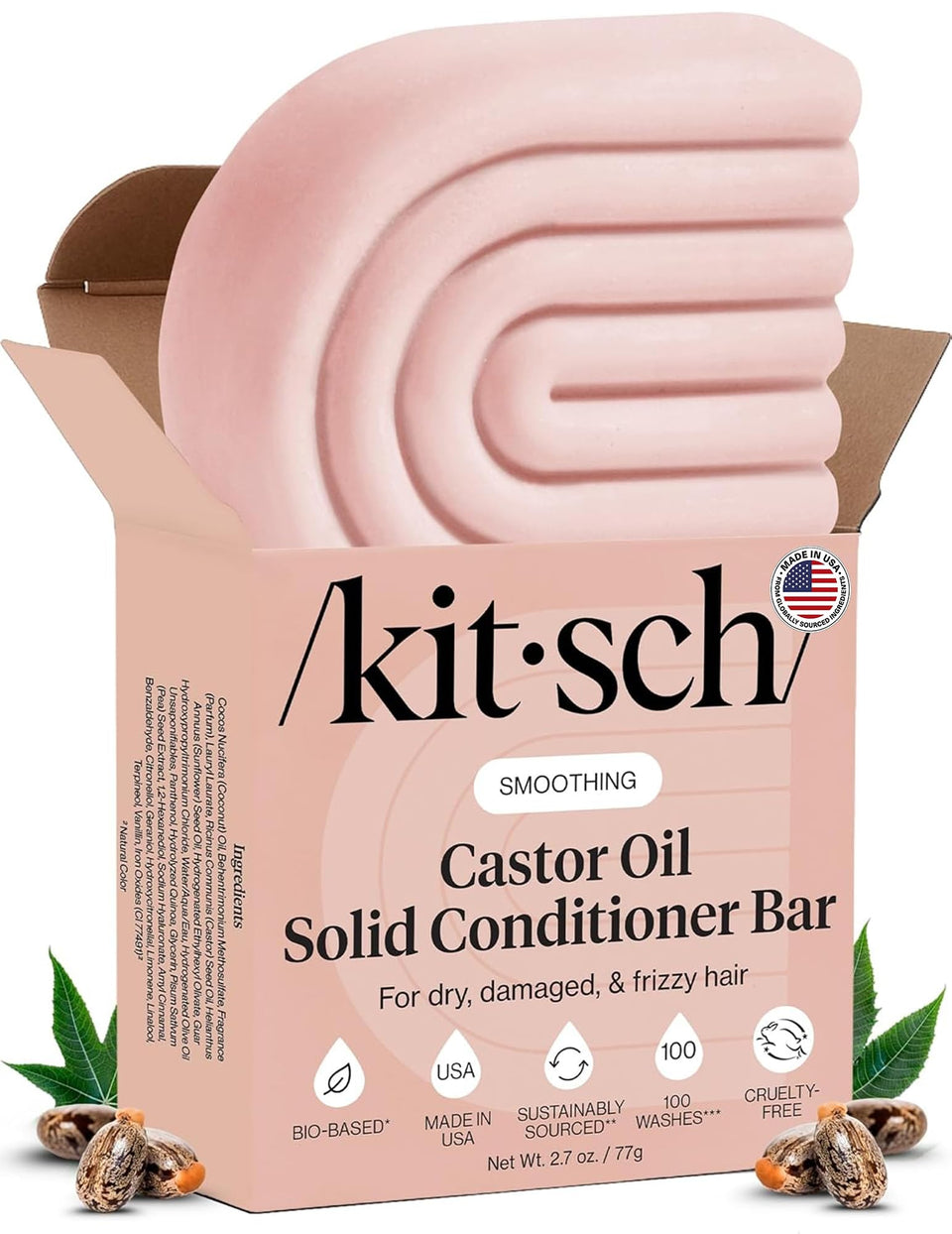 Kitsch packaging front view shows conditioner bar and sustainable benefits