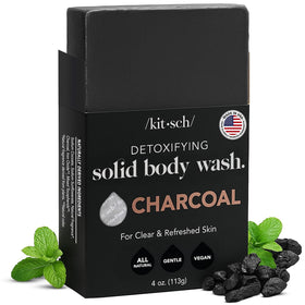 Kitsch charcoal soap bar front packaging showing clean design and benefits