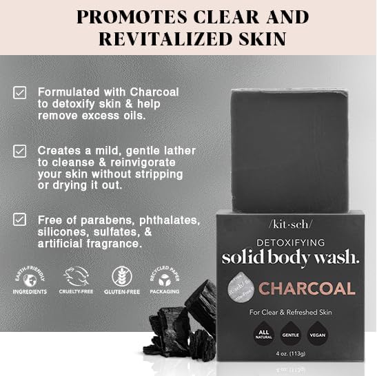 Kitsch charcoal bar side profile producing lather for deep cleansing