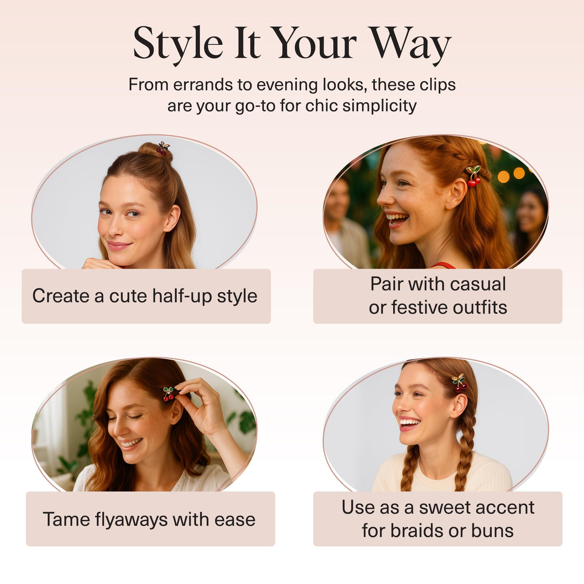 Kitsch cherry two-clip bundle demonstrating matching styling options