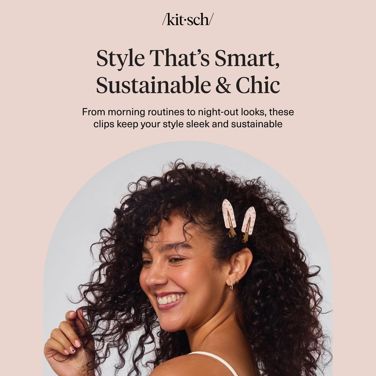 Kitsch clips on bathroom vanity styled with beauty products for daily routine