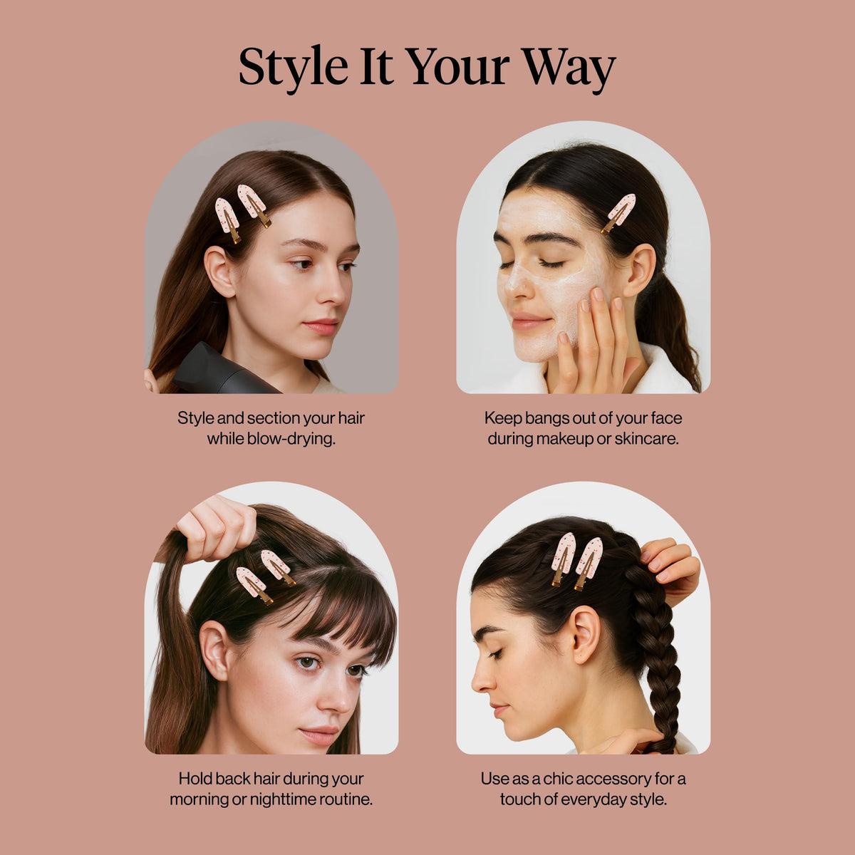 Kitsch clip securing wet hair during skincare for crease-free results