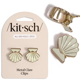 Kitsch front view of clam shell clips showing elegant gold finish and secure grip
