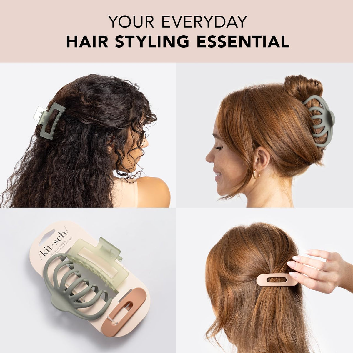 Kitsch clips securing a high bun, comfortable long-wear hold