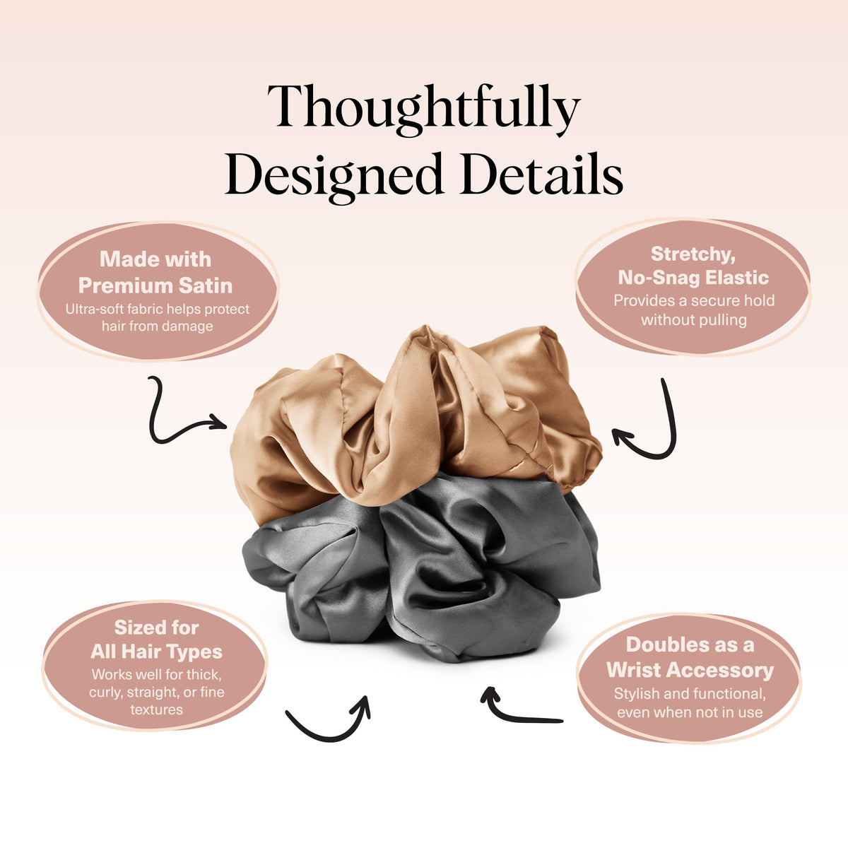 Kitsch close-up of satin weave highlighting smooth fabric that reduces frizz