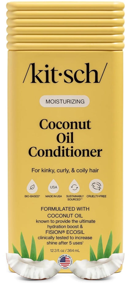 Kitsch bottle front view showing coconut conditioner benefiting hydration
