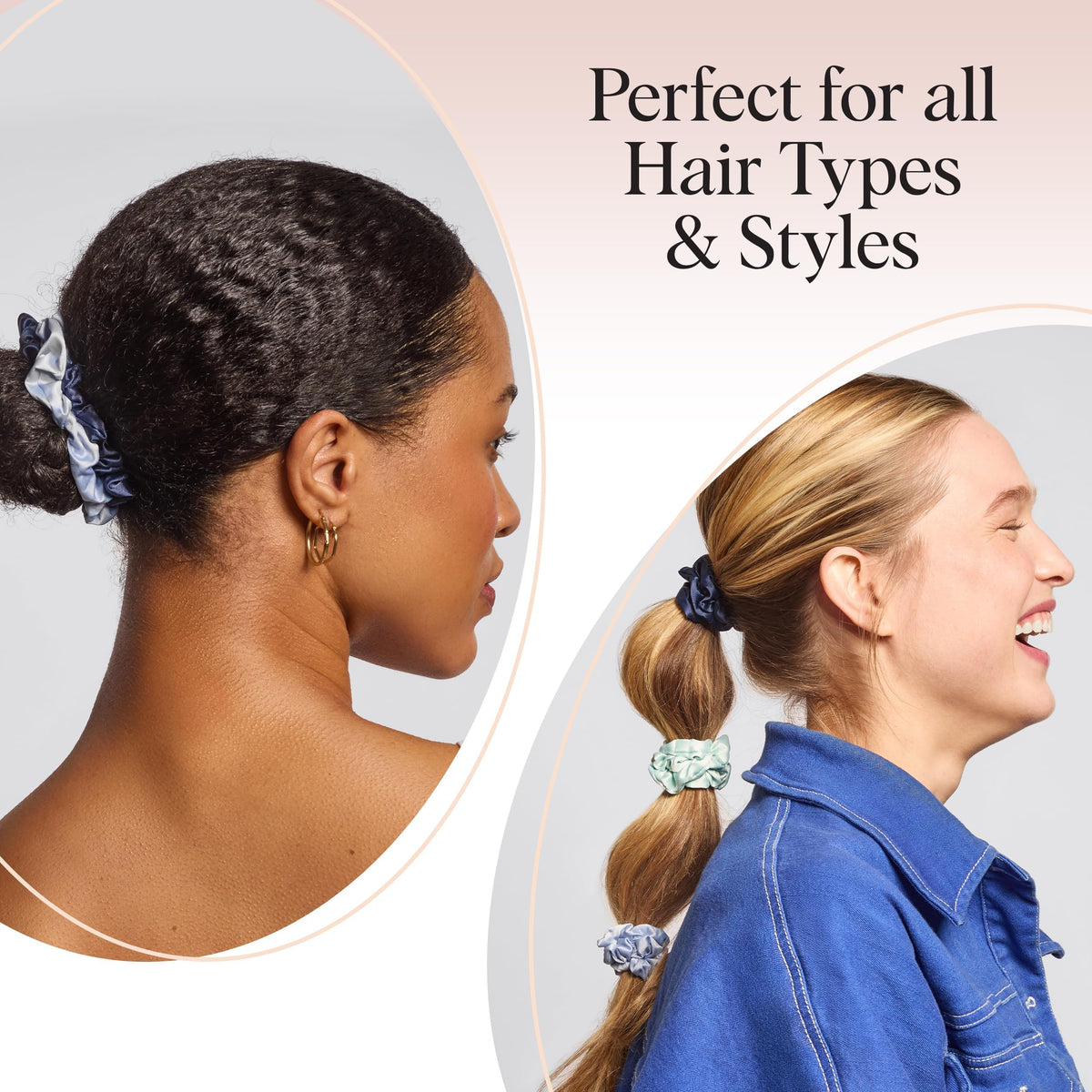 Kitsch scrunchies beside ruler showing scale and lightweight, travel-friendly design