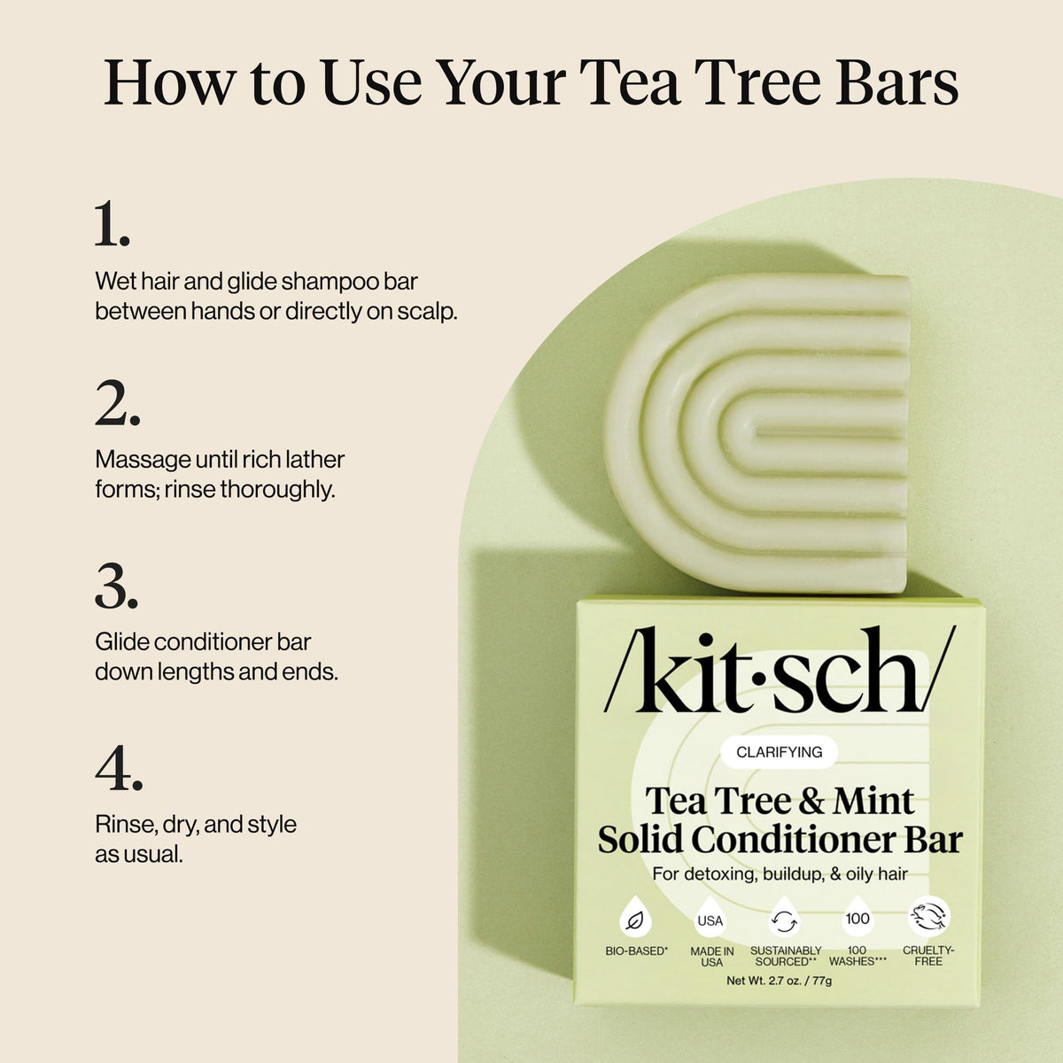 Kitsch conditioner bar label emphasizing color-safe, sulfate-free formula