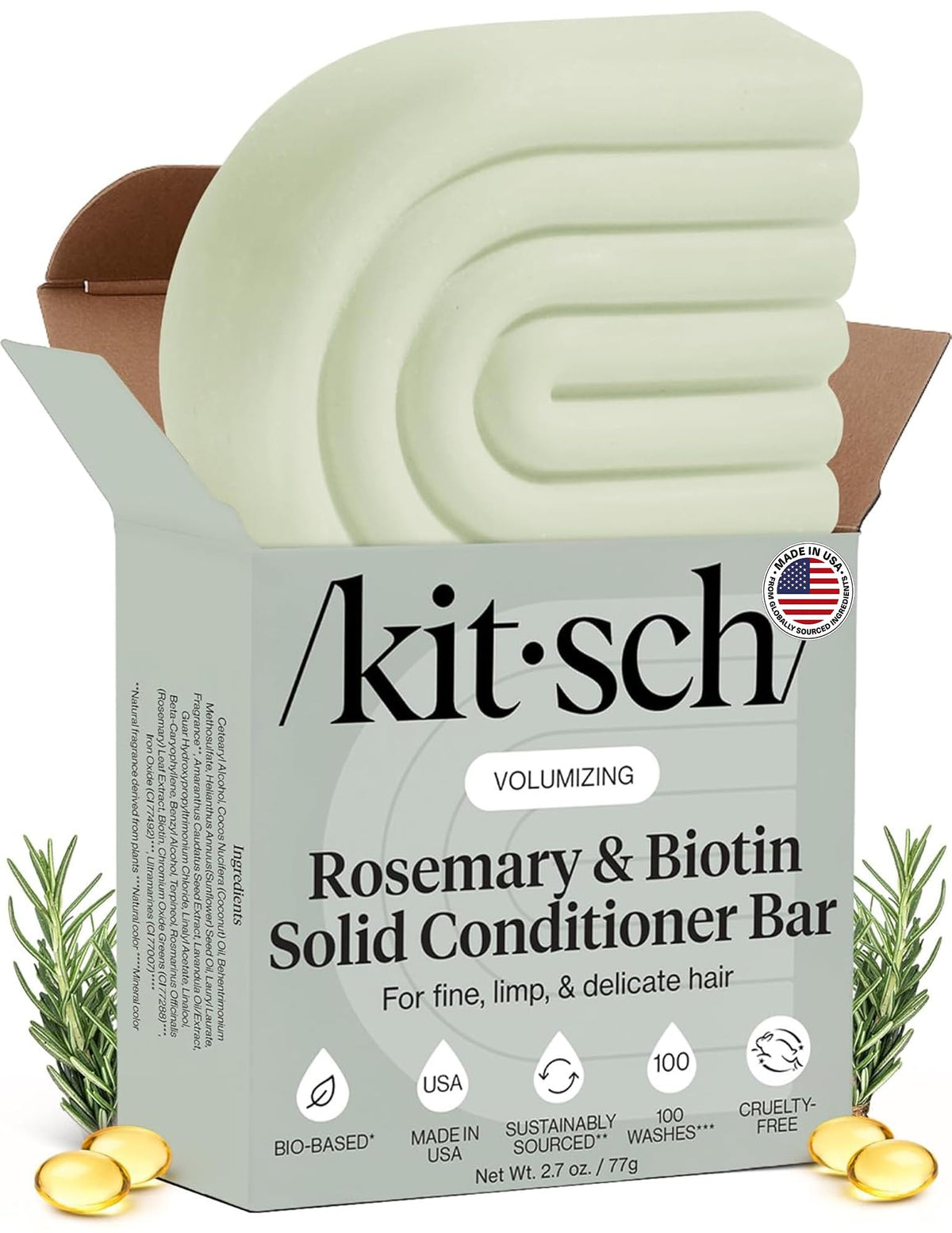 Kitsch conditioner bar front packaging showing eco-friendly design and benefits