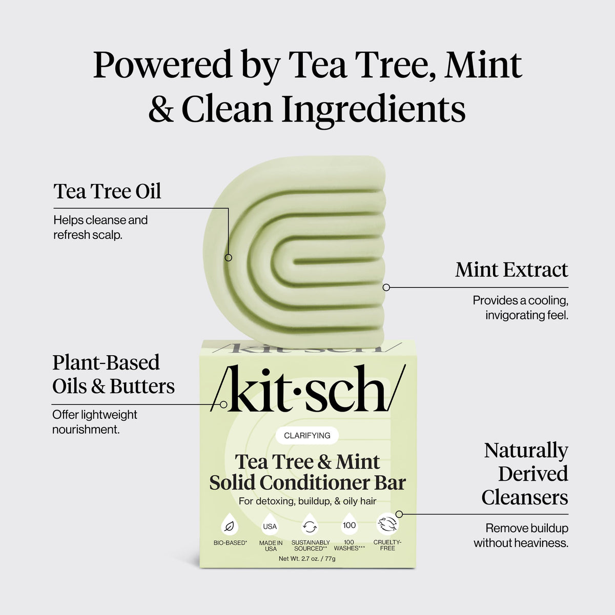 Kitsch conditioner bar held in hand to show compact travel size