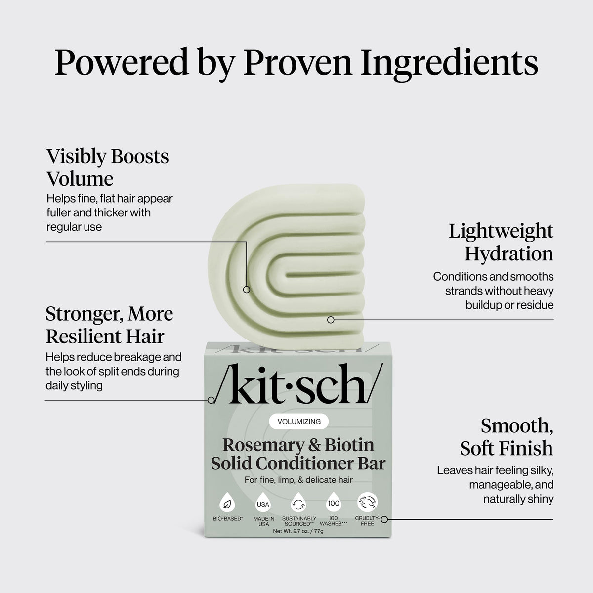 Kitsch conditioner bar held in hand showing size and travel-friendly convenience