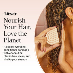 Kitsch conditioner bar ingredients close-up with coconut and shea for deep nourishment