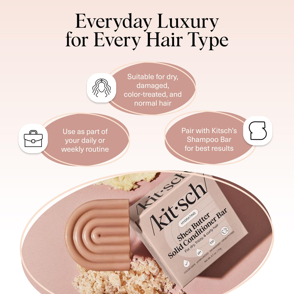 Kitsch product label with ingredient highlights and clean formulation