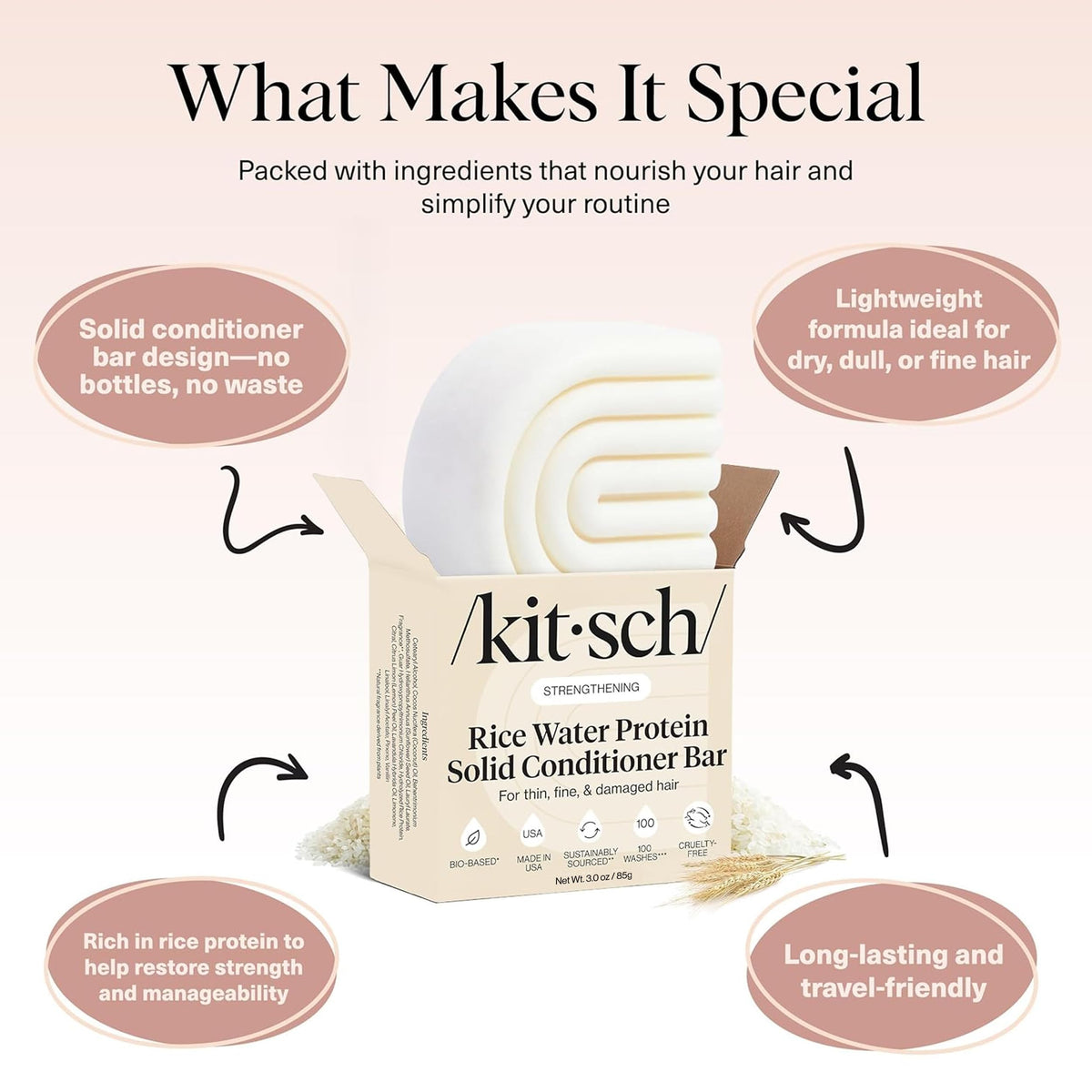 Kitsch conditioner bar being lathered to demonstrate easy application and conditioning