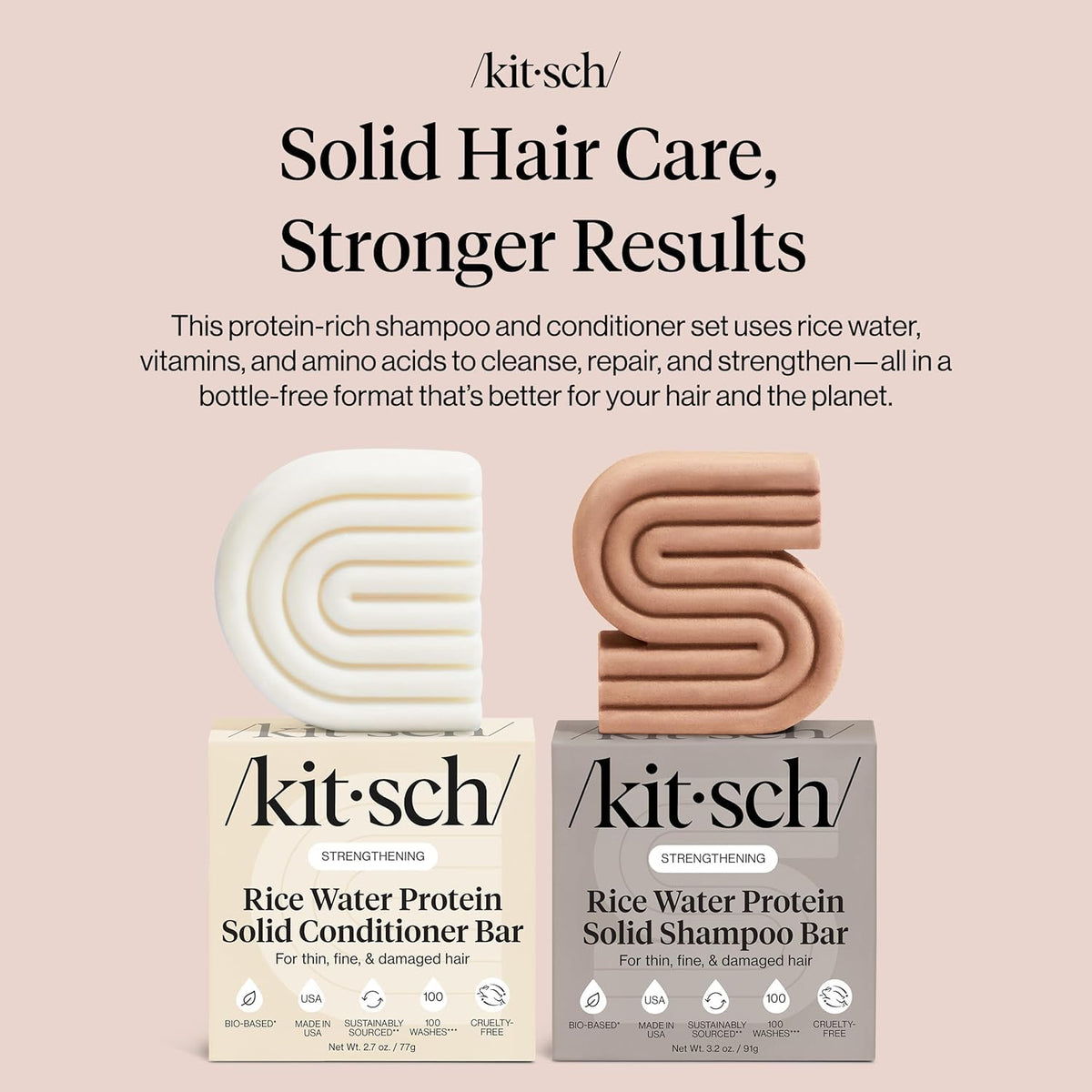 Kitsch conditioner bar texture close-up providing smooth detangling