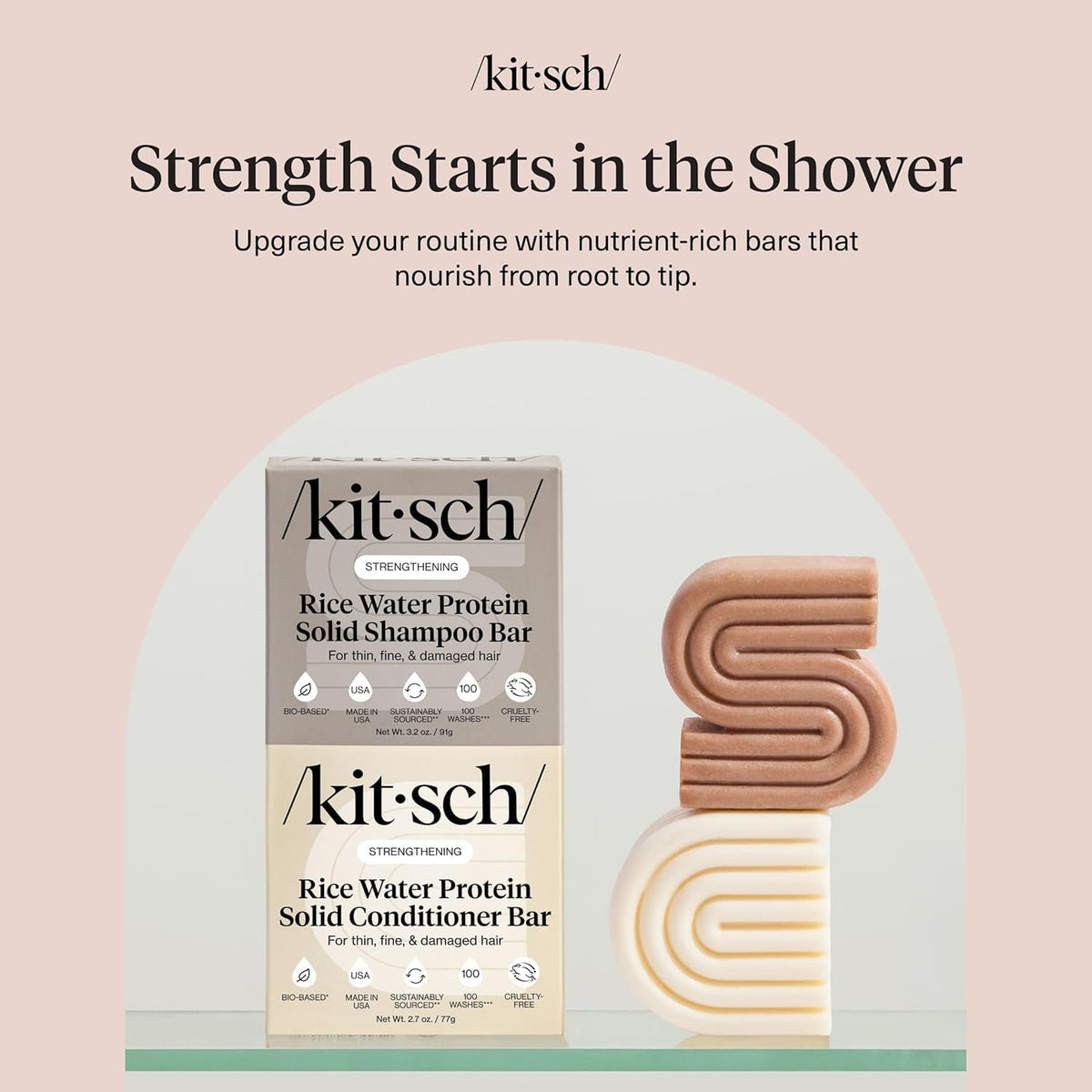 Kitsch conditioner bar applied to hair lengths for detangling and smoothness