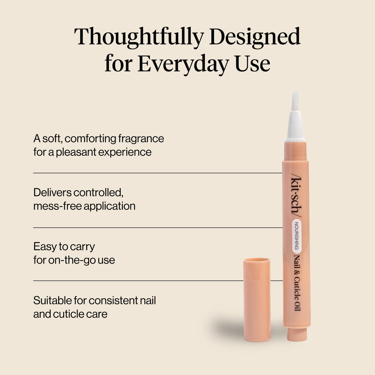 Kitsch pen held in hand to show pocketable size and on-the-go convenience