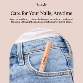 Kitsch pen on bathroom vanity staged for daily grooming and neat nails