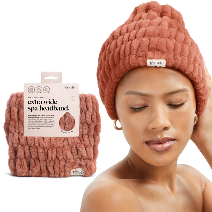 Kitsch dusty rose front view shows full-coverage headband and neat hairline