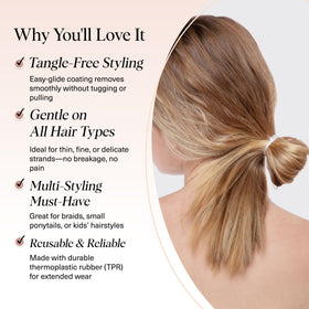 Kitsch elastics in a child's braid securing hair gently without damage