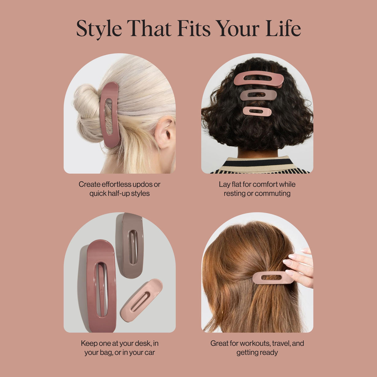 Kitsch clip holding half-up hairstyle showing comfortable, low-profile hold