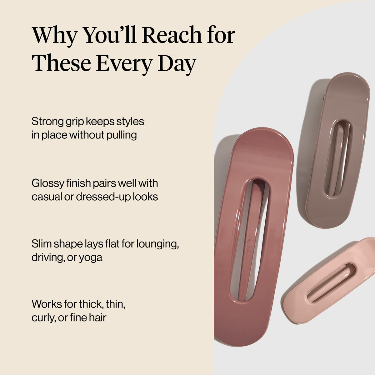 Kitsch medium flat claw clip close-up highlighting smooth edges and comfort