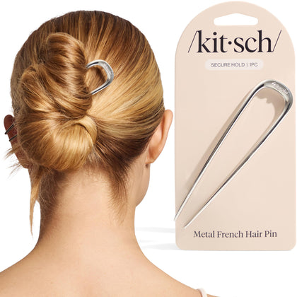 kitsch French hair pin front view showing sleek silver finish and secure hold