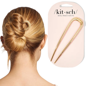 Kitsch front view of gold French hair pin showing streamlined silhouette and elegant finish