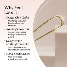 Kitsch hair pin securing a low bun demonstrating comfortable all-day hold and neat finish