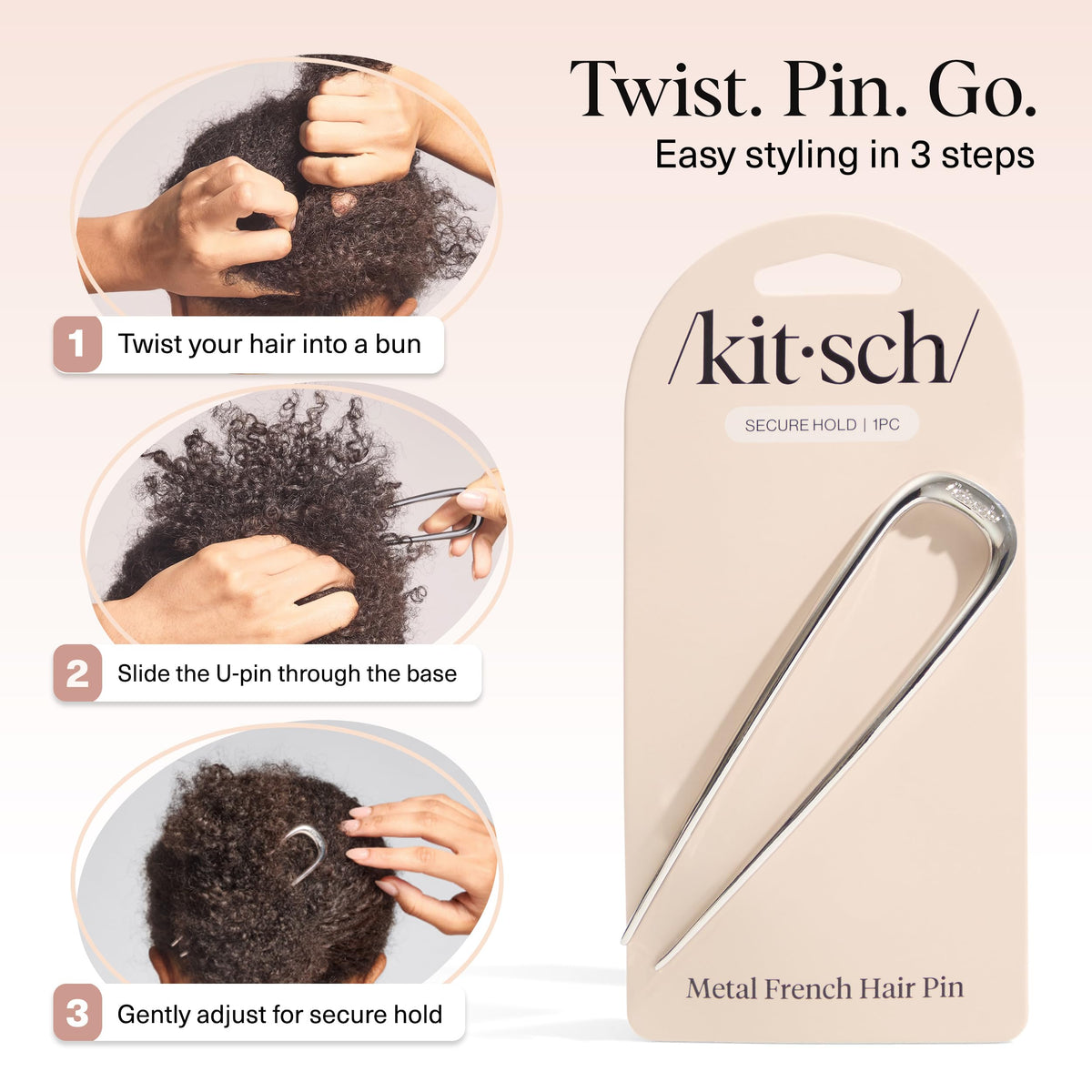 kitsch French hair pin lifestyle outdoor shot adding elegance to a casual updo