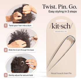 kitsch French hair pin lifestyle outdoor shot adding elegance to a casual updo