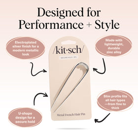 kitsch French hair pin scale with hand to show compact travel-friendly size