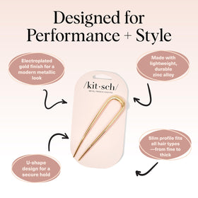 Kitsch side profile of U-shaped hair fork showing ergonomic curve for even tension distribution