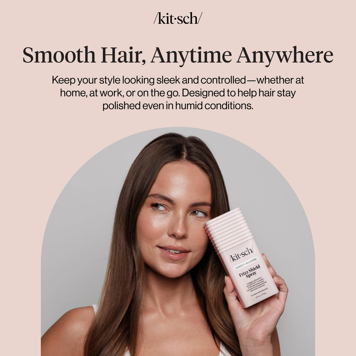 Kitsch on bathroom vanity in lifestyle scene offering salon-like routine benefit