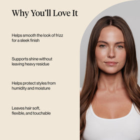 Kitsch sprayed on styled hair delivering sleek finish and reduced flyaways