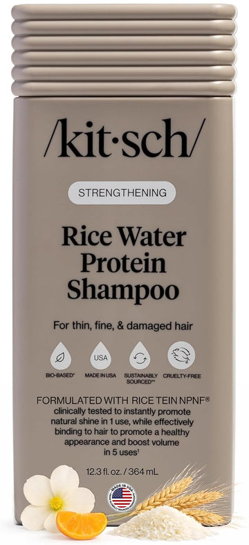 Kitsch bottle front view showing rice water shampoo and strengthening benefit